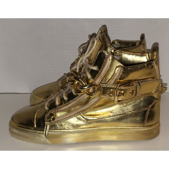 Giuseppe Zanotti  London Mirrored Leather  Chain High 'Vegas Gold'  hi-top sneak - Picture 3 of 16